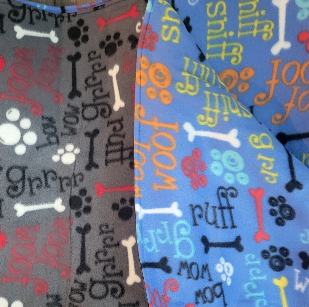 Dog Print Fleece Blanket. Grey and Blue Print